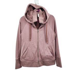 Athleta women’s Mauve Luxe Shine Fur lined Jacket size medium